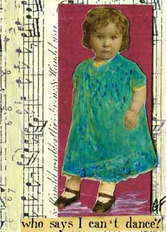 1st Place - "Dancing Girl" by Gloria Fuller, Lancaster WI - Collage/mixed media, SOLD 